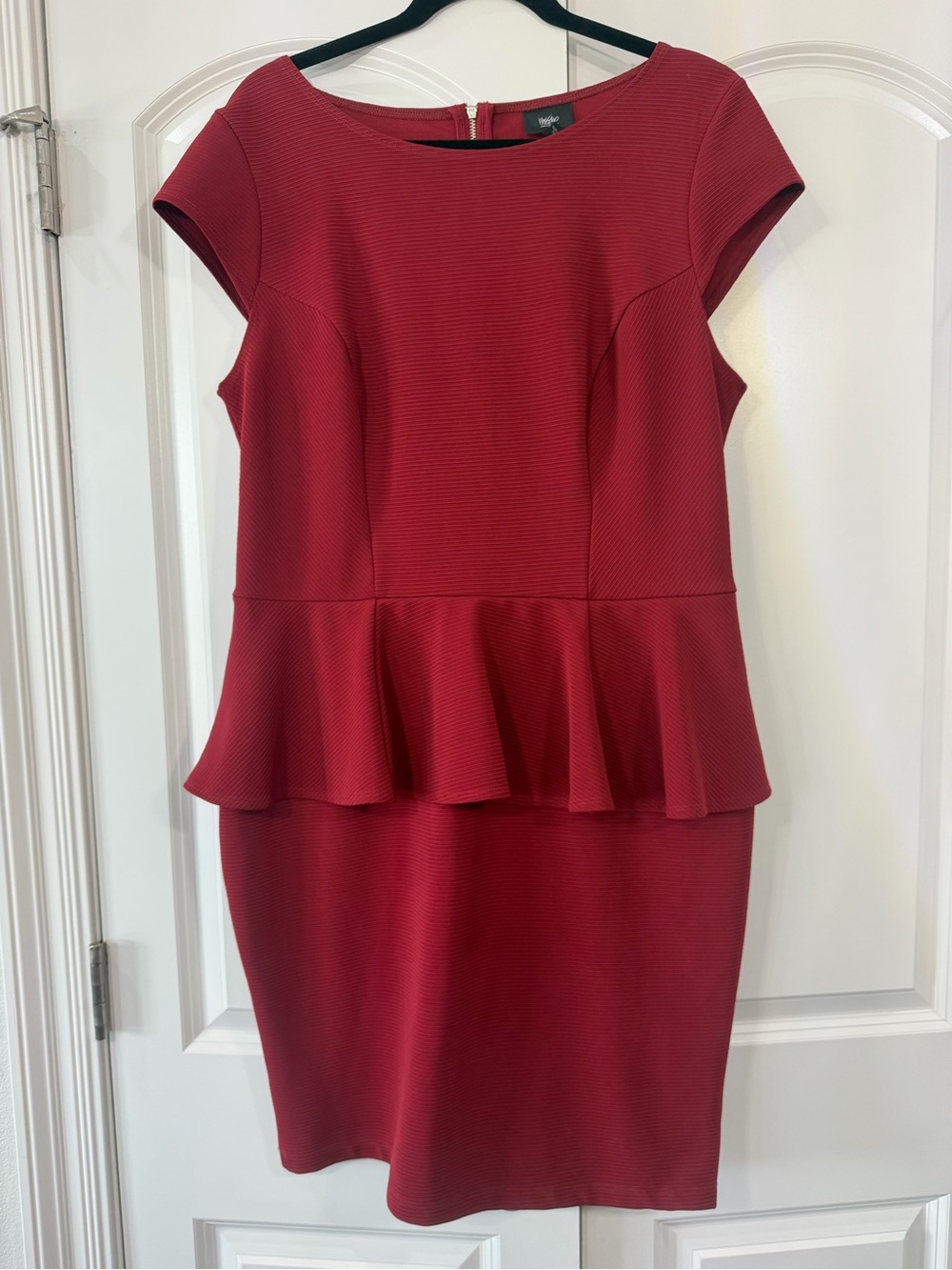 Classic Peplum Sheath Dress in Deep Red
